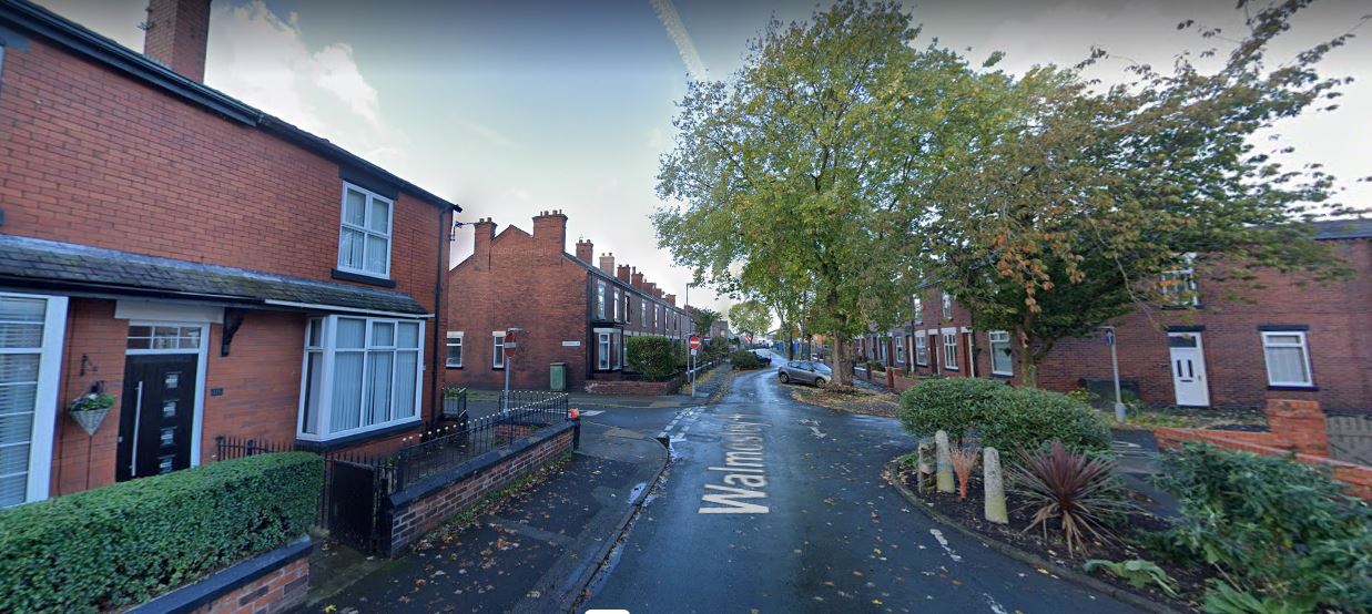 Google map image showing Walmesley Road, a terraced street