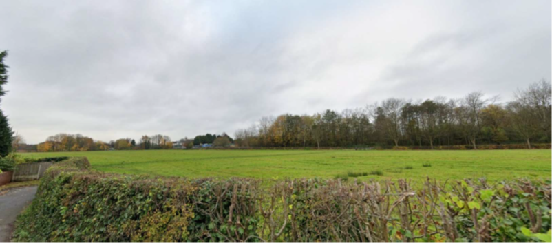 View of the site from Ince Hall Road looking south towards Manchester Road.