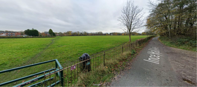 View showing the existing “desire line” for walkers across the playing fields